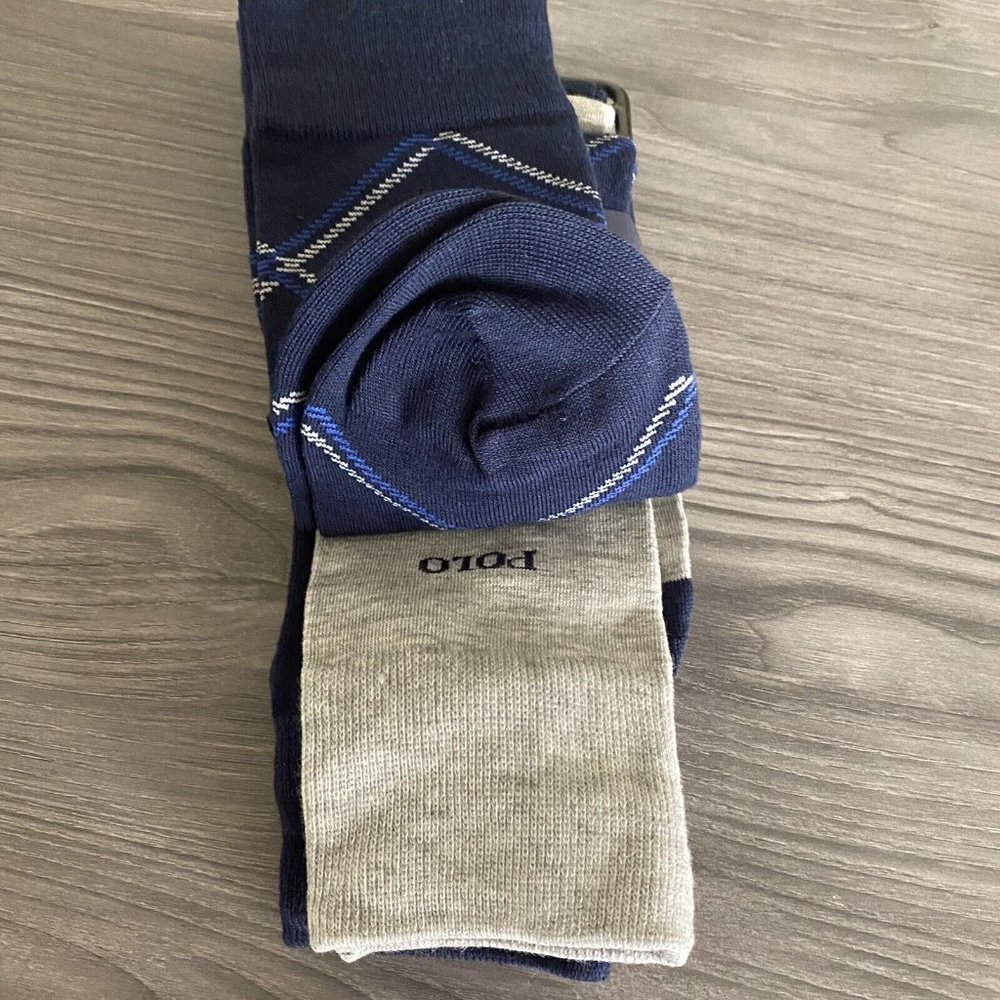 Polo Ralph Lauren Casual Dress Socks 3-Pair Navy Blue Grey Solid Diamond Pack - Picture 9 of 10